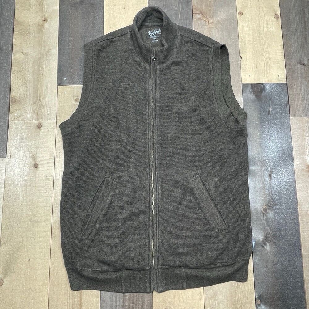 Woolrich Men's LARGE Thermal Full Zip Vest Mock Neck Cotton Brown